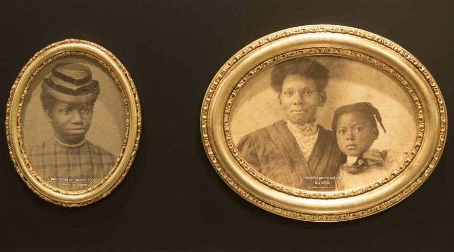 Two portraits, one of a young woman and the other of an older woman with a girl