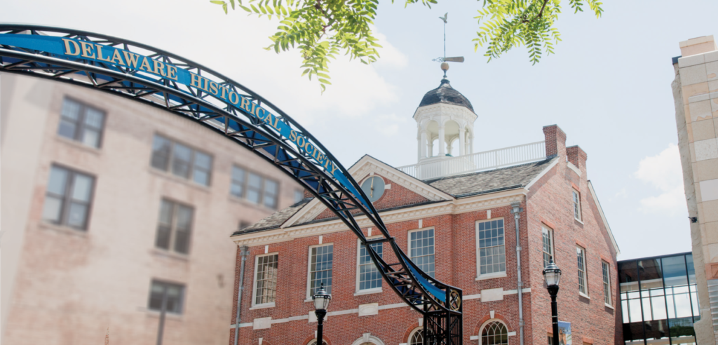 The gold and blue arch in front of Old Town Hall